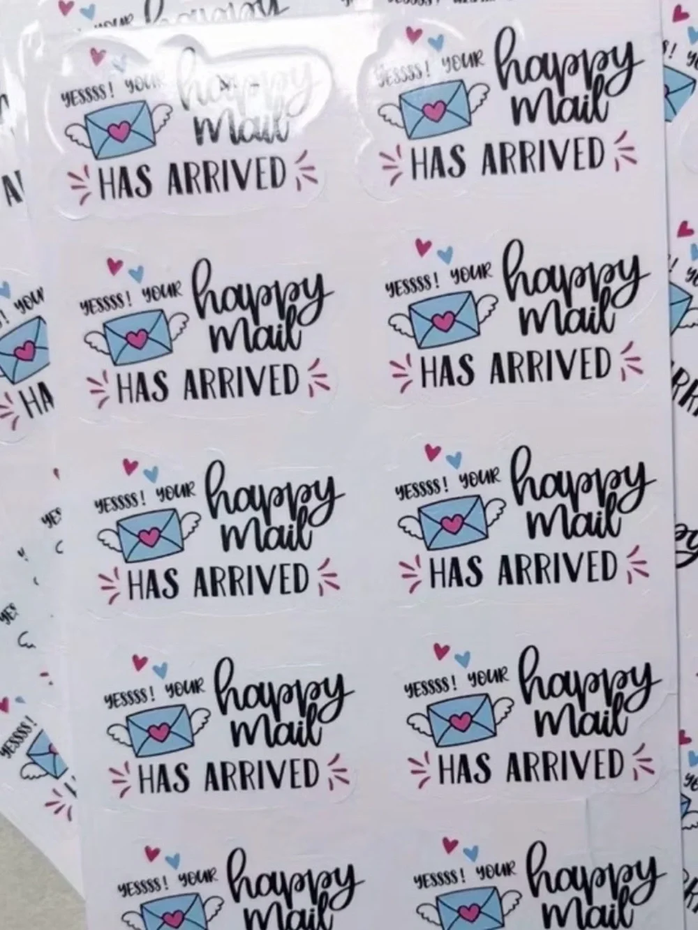 100 Happy Mail Stickers - Blue Envelope with Pink Heart - Picture 3 of 5